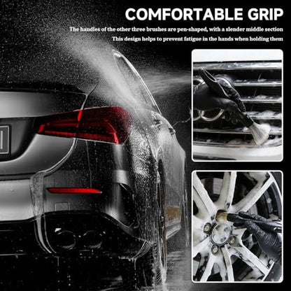 4 PCS Car Detailing Brush Set, Detailing Dusting Tool Kit, Detail Brushes Car Detailings for Interior Exterior, Ultra Soft Boars Hair Car Interior Detailing Brushes for Dashboard Air Vent Seat