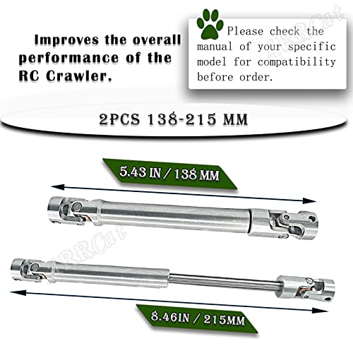 2PCS RC Crawler Drive Shaft for 1/10 SCX10 TRX6 Wraith Red cat Capra GEN8 D90 TF2 RC 4WD,ARRCat Stainless Steel Universal Driveshaft RC Upgrades Part Hop Ups,(138-215 MM) - size: 2pcs (138-213mm)