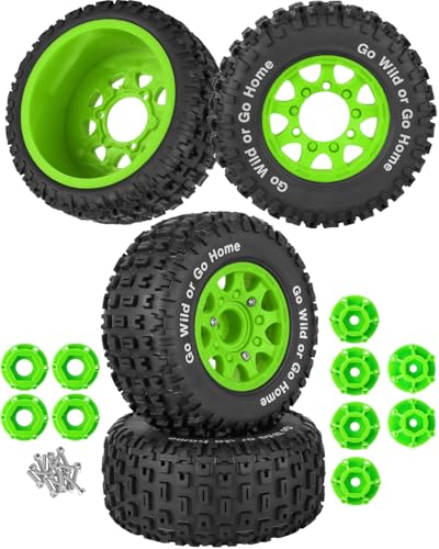 RC Wheels and Tires w/12mm 14mm 17mm Hex Short Course Tire for 1/10 Scale Car Arrm a Senton,Axia1,Slash 2WD Slash 4×4 4WD,Red cat,Rc 4wd,1/10 Truck Tires Rubber Tyres Plastic Wheel,Green - color: Green(4pcs)