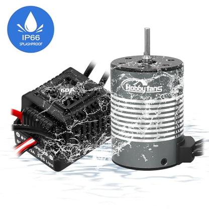 Waterproof S3650 4300KV Brushless Motor 3.175mm Shaft with 60A Brushless ESC Electric Speed Controller Combo Set with Heatsink and Programming Card for 1/10 Remote Control Car Truck, Black - size: 4300KV Motor&60A ESC&Heatsink&Programming Card