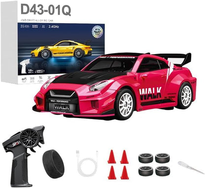 1:43 RC Drift Car 20KM/H with Gyro, 2.4G 4WD Full Proportional Alloy Sport Racing Car, Adjustable Speed, LED Lighting for Teens & Adults-D43-02 - color: Q4/Brilliant Magenta