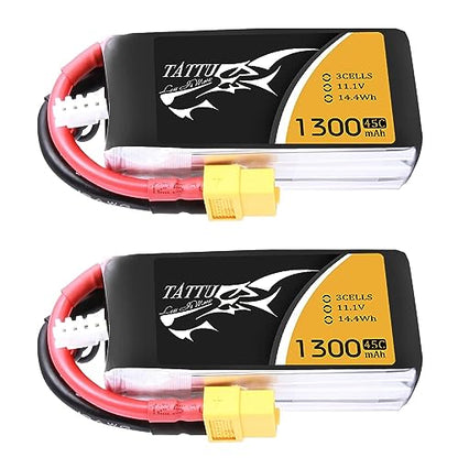 TATTU LiPo Battery Pack 1300mAh 45C 3S 11.1V with XT60 Plug(2 Pcs) - size: 2 Pcs