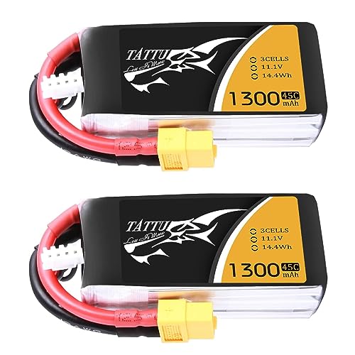 TATTU LiPo Battery Pack 1300mAh 45C 3S 11.1V with XT60 Plug(2 Pcs) - size: 2 Pcs
