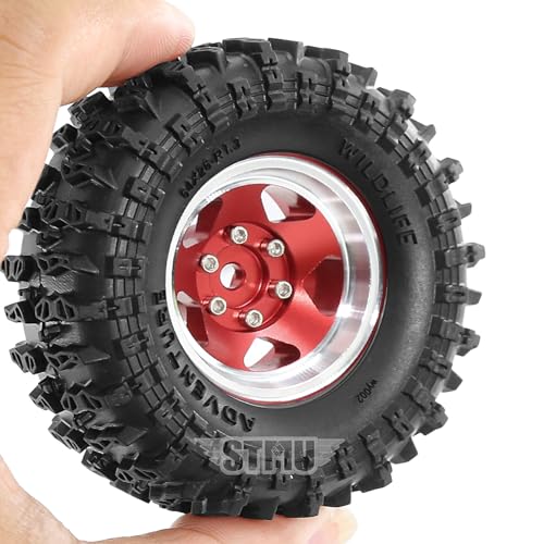 STMU 1.3'' Beadlock Wheel Tires for 1/18 1/24 TRX4M SCX24 FCX18 FCX24 RC Crawler Car (Red) - color: Red