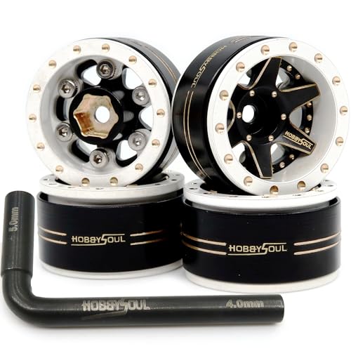 HOBBYSOUL Brass 1.0 Beadlock Wheels Negative Offset Weight 38g/Rim Adjustable Offset 1.0 Wheels Heavy Rims for RC Micro Crawler 1/18 TRX4M Axial SCX24 90081, (4-Pack) - color: White & Black