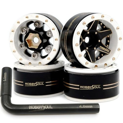 HOBBYSOUL Brass 1.0 Beadlock Wheels Negative Offset Weight 38g/Rim Adjustable Offset 1.0 Wheels Heavy Rims for RC Micro Crawler 1/18 TRX4M Axial SCX24 90081, (4-Pack) - color: White & Black