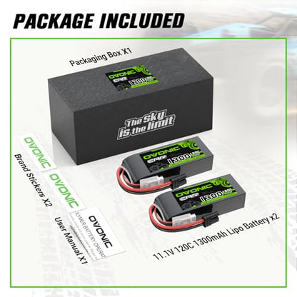 OVONIC 3S 11.1V 1300mAh 120C Lipo Battery with IEC Plug 2Pcs in 1 Package