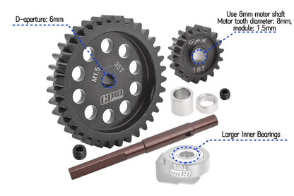 40Cr Carbon Steel M1.5 Spur Gear 35T + Motor Gear 18T for 1:5 Traxxas X Maxx 6S / X Maxx 8S / XRT 8S Monster Truck Upgrades
