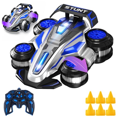 4WD 360° RC Stunt Car with Lights Music, Toys Gift for 6-12 Kids | 4WD 360° Rotating RC Stunt Car with Upright Walking, Lights & Music, Multi-Terrain Use, Ideal Gift for 6-12 Year Old Kids - color: Blue