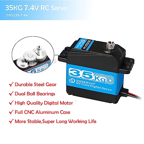 Pack of 2 RC Servo 35KG Steering Servo 7.4V Digital Motor Stainless Steel Gear High Torque Waterproof for DIY Robotic RC Cars - size: 35kg x 2PCS(270°)