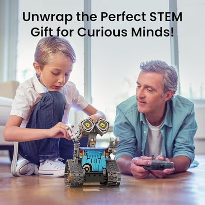 Sillbird Building Robot Kit STEM Gifts for Kids 8-13 with Remote Control | Coding Robotic Set, Birthday Presents for Boy, App-Controlled, Buildable 5in1 Models, Rechargeable Toy, LED Eyes, 473 Pieces - color: Gray-blue