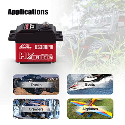 AGFRC 0.055Sec High-Speed Waterproof RC-Steering-Servo-Motor - 20KG Upgraded Brushless Digital Servo with Metal Gear for 1/10 RC Car Boat Crawler(B53BHPW) - style: B53BHPW