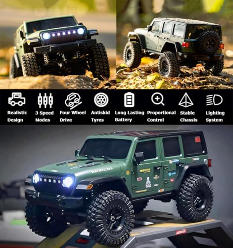 WPLDEWAN 1/18 RC Crawler RC Jeep Remote Control Truck Off Road RC Rock Crawler 4x4 RTR All Terrain 370 Brushed Motor 2.4GHz Fully Proportional 3 Range Speed Upgrade Chassis Model Hobby Toy for Adult