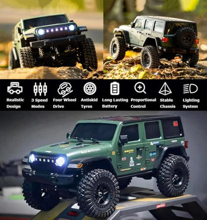 WPLDEWAN 1/18 RC Crawler RC Jeep Remote Control Truck Off Road | RC Rock Crawler 4x4 RTR All Terrain 370 Brushed Motor 2.4GHz Full Proportional 3 Range Speed Hobby Model Adult