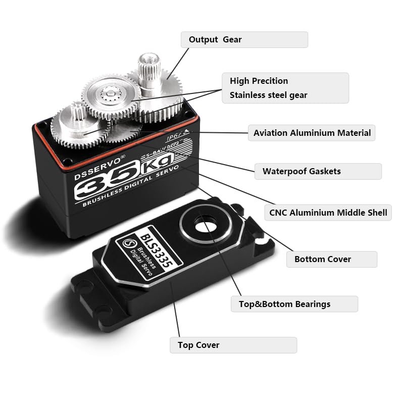 35kg Brushless RC Servo Full Metal Gears IP67 Waterproof High Torque Fast Digital Steering Motor - size: 35KG-270° (Brushless)