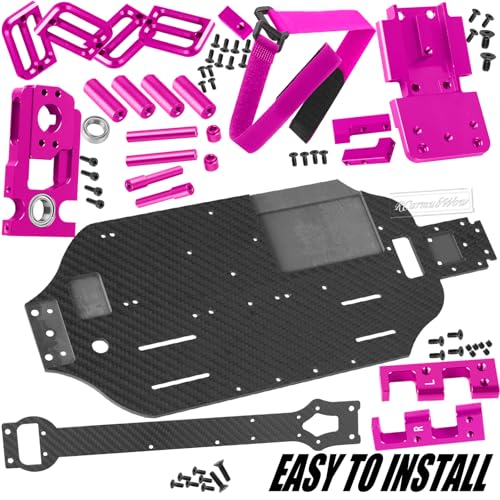 RC Carbon Fibre Chassis Armor Skid Plate Protecter Guard Upgrades Part for 1/10 Slash 4X4 4WD VXL,Front Center Rear Chassis Guard Plate,Pink - color: Pink(1set)