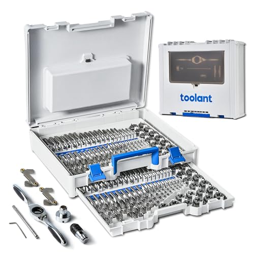 toolant 127-Piece Metric & SAE Ratcheting Tap and Die Set | SAE and metric threading sizes, ratcheting handles, assorted drill bits, tap holders, double-layer toolbox - size: 127pcs set