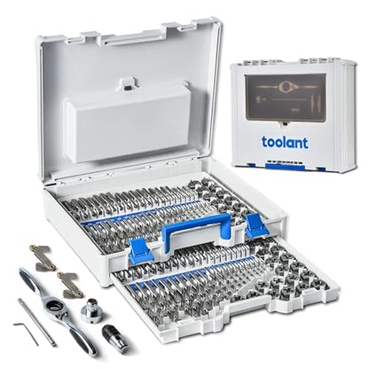 toolant 127-Piece Metric & SAE Ratcheting Tap and Die Set | SAE and metric threading sizes, ratcheting handles, assorted drill bits, tap holders, double-layer toolbox - size: 127pcs set