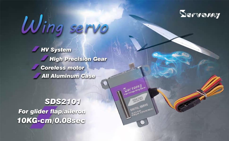 SERVOMY-SDS2101-21G 8mm Ultra-Thin Micro Wing Servo Coreless Motor 10Kg 0.08s/60° 8.4V Metal Gear Aluminum Case 15T Horn 180° Digital Servo Gliders