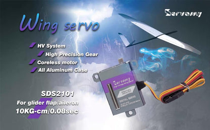 SERVOMY-SDS2101-21G 8mm Ultra-Thin Micro Wing Servo Coreless Motor 10Kg 0.08s/60° 8.4V Metal Gear Aluminum Case 15T Horn 180° Digital Servo Gliders