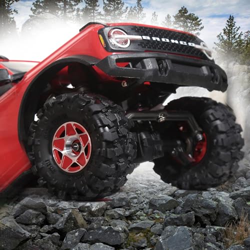 REDSPIDER 1.0 Beadlock Wheels and Tires Set（4pcs） 1.0 Crawler Tires 57 * 25mm Aluminum Alloy 1.0 Wheel 1/18 1/24 RC Crawler Tires for SCX24 TRX4M FMS FCX24 FCX18 AX24 (Red) - color: Red