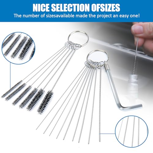 Carburetor Cleaning Kit, Premium Gun Jet Cleaner, Stainless Steel 13 Clean Line Set, 9 Cleaning Needles, 6 Nylon Brushes, 1 Pointed Picks,1 Throttle Wrench