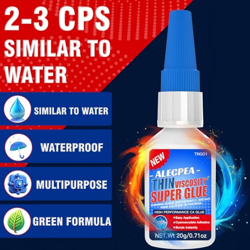 Thin CA Glue 20g, Cyanoacrylate Super Glue with 3 Droppers | Fast 15 Second Set, Clear Capillary Flow For Hairline Gaps In Wood, Metal, Plastic, Ceramic, Rubber, And Jewelry - size: 20g-Clear-Thin