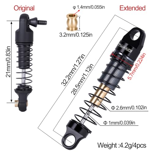 28MM Oil Shock Absorbers Upgrade Compatible with 1/30 RC Crawlers | Fits Axial SCX30 / FCX30 / Orlandoo Hunter Oh32P01 - Oil Damper Upgrade - Red - color: Red