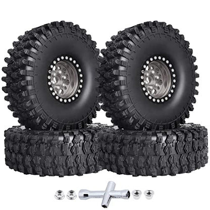 HobbyPark 120mm / 4.72inch 1.9 Crawler Tires and 1.9 Beadlock Wheels Set Foam Inserts for Axial SCX10 II III Traxxas TRX-4 Redcat Gen8 Gen7 Upgrades Replacement Parts (4-Pack) (Gray&Black) - color: Gray&black