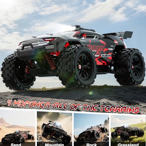 KGF 1:18 Scale All Terrain RC Cars for Adults, 2.4GHz 40KPH High Speed Remote Control Car, 4WD Off Road Monster Truck 4X4 Fast Drift Wheel RC Truck with 2 Rechargeable Batteries - color: Red