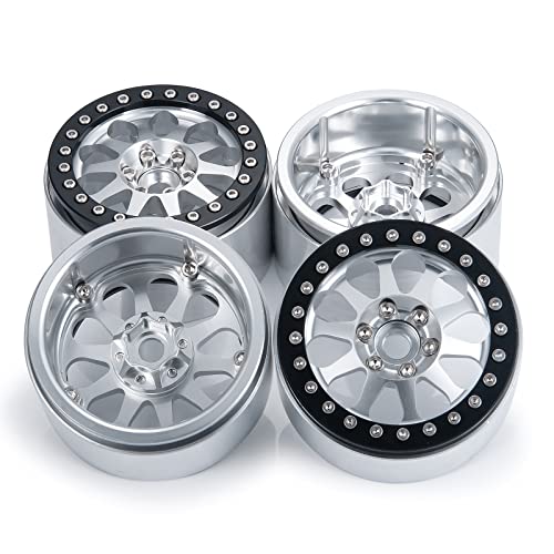 Benedict Harry 2.2" Aluminum Beadlock Wheel Rims for 1/10 RC Axial SCX10 Wraith 90048 90018 RR10 TRX4 Crawler car(Silver) - color: Silver