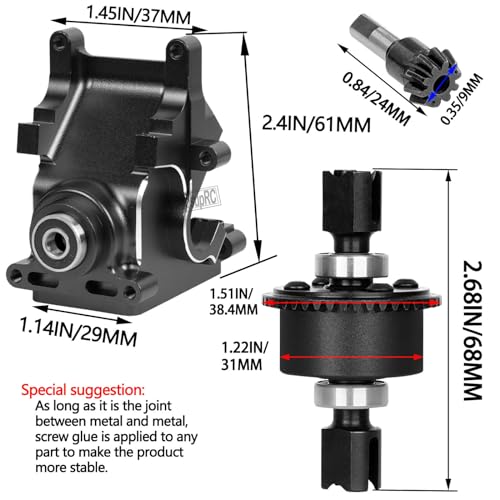 Aluminum Gearbox Case gears with 42T&15T Upgrades Part for 1/8 Karton Outcast Typhon 6S,1/7 Mojave Limitless 6S,Wave Box Gearbox Hops Up,Black