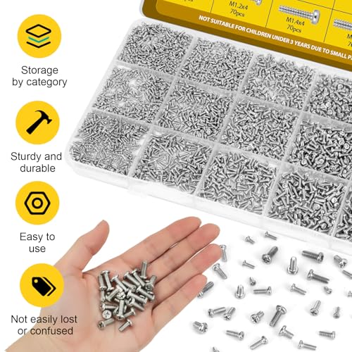 1140PCS Micro Small Pan Head Machine Screws Assortment Kit,M1 M1.2 M1.4 M1.6 M1.7 Tiny Screws for Electronics,Eyeglasses, Watches, Clocks - size: M1M1.2M1.4M1.6M1.7 1140pcs