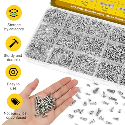 1140PCS Micro Small Pan Head Machine Screws Assortment Kit,M1 M1.2 M1.4 M1.6 M1.7 Tiny Screws for Electronics,Eyeglasses, Watches, Clocks - size: M1M1.2M1.4M1.6M1.7 1140pcs