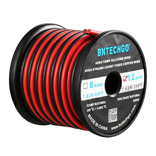 BNTECHGO 12 Gauge Flexible 2 Conductor Parallel Silicone Wire Spool Red Black High Resistant 200 deg C 600V for Single Color LED Strip Extension Cable Cord,Model,25ft Stranded Tinned Copper Wire - color: 12 Parallel silicone wire 25ft, size: 12 AWG 25ft