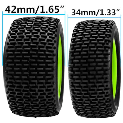 OD 88mm/3.46" Rubber Tire Front Rear Tyre & Plastic Wheel Rims 12mm Hex Hub Compatible with Redcat Tornado Shockwave HPI HSP Kyosho Losi 1/10 Scale Off Road Buggy (Green) - color: Green