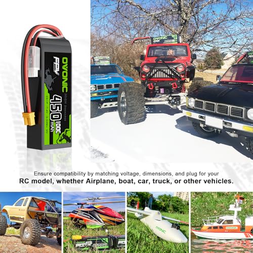 OVONIC 2S 450mAh Lipo Battery 7.4V 100C High Voltage Battery with XT30 Plug for RC Car Truck RC Vehicles Boat Drone RC Airplane Quadcopter Helicopter FPV Racing Hobby Models [4pcs]
