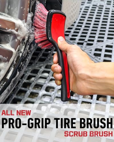 8PCS Wheel Cleaning Kit with Microfiber Brush & Rubber Grip Tire Brush, Twist Loop Drying Towel, Detailing Brush, Applicator for Car Rim and Tire Care - color: Red & Black