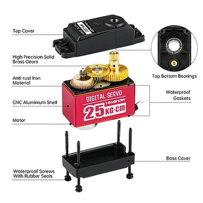 25KG High Torque Digital Servo Motor Full Metal Gear, Metal Case Servo Waterproof for RC Mode DIY,Control Angle 270° - size: 25KG/270°