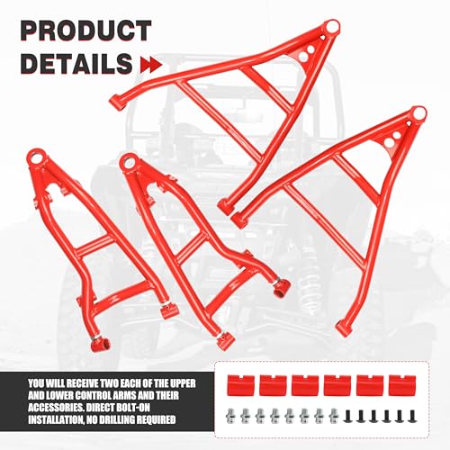 Front Upper & Lower A-Arms for 64" Can-Am Maverick X3 2017+ | 1.5" High Clearance Heavy-Duty 1.25" Steel Suspension Control Arm Kit, Fits X DS / X RC / X MR / MAX Models, Red - size: For 64" Can-Am, style: Front