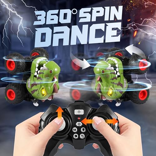 BEZGAR Monster Truck Toys - Remote Control Monster Truck with Spray, Light, Music, Dinosaur Toys for Kids, 1:20 Scale RC Truck with 360° Spins and Drifting, Remote Control Car for Boys 4-7 Camo Green - color: Camo Green