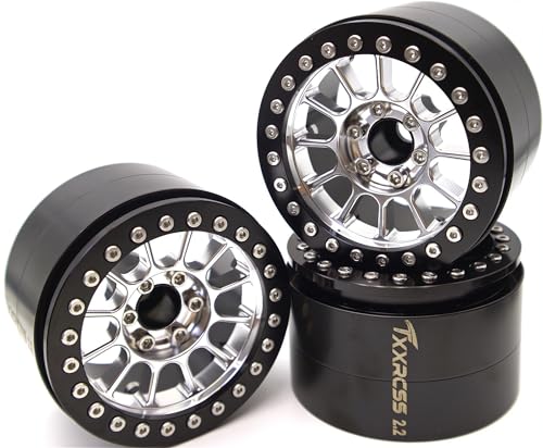 200g Super Heavy 2.2 Beadlock Wheels Rims for 1/10 RC Crawler 4pcs (Silver Black) - color: Silver Black