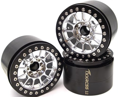 200g Super Heavy 2.2 Beadlock Wheels Rims for 1/10 RC Crawler 4pcs (Silver Black) - color: Silver Black