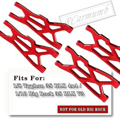 Suspension Arms Upgrades Part for Arrma 1/8 Typhon 3S BLX 4x4, 1/10 Big Rock 3S BLX V3,4-Pack Aluminum Front Rear RC Swings Arms Hop Ups,Replace Part#AR330543 AR330540,Red - color: Red - Front Rear Set