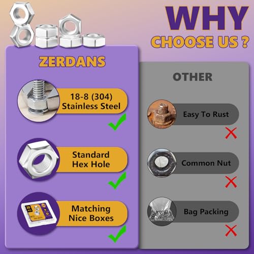 10Pcs SAE 1/2"-13 Hex Nut Set 304 Stainless Steel | Rust Resistant, For Machinery, Automotive & DIY Projects, Storage Case Included. - size: 10Pcs-1/2"-13