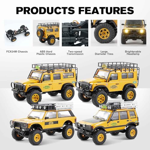 FMS 1/24 FCX24M RC Crawler RTR, Land Rover Series with Licensed, 1/24 RC Truck 4X4 Mini RC car with Lighting, 2.4Ghz Remote Control,Battery (Discovery)
