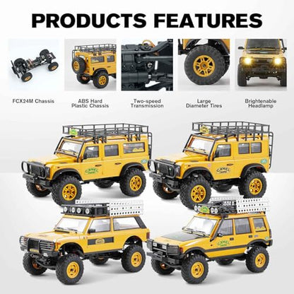 FMS 1/24 FCX24M RC Crawler RTR, Land Rover Series with Licensed, 1/24 RC Truck 4X4 Mini RC car with Lighting, 2.4Ghz Remote Control,Battery (Defender90)