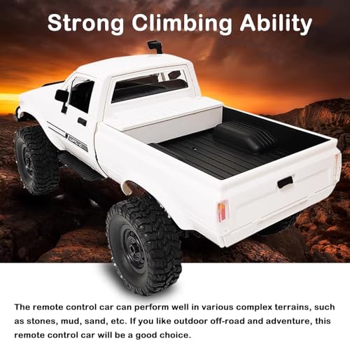 RC Truck 1/16 RC Rock Crawler, WPL C24 4x4 RC Pickup Truck, 2.4GHz Remote Control Car, All Terrain Off Road RC Climbing Car with Headlights and 2 Batteries for Adults (White) - color: White