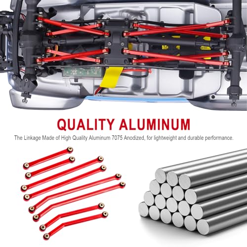Hobbypark Aluminum High Clearance Links Set Upgrades for Axial SCX24 Gladiator AXI00005 Upgrades 1/24 RC Crawler Car (Red) - color: Red