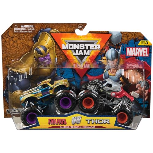 Monster Jam, Marvel Official Thanos Vs. Thor Die-Cast Monster Trucks, 1:64 Scale, Kids Toys for Boys and Girls Ages 3 and up - color: Iron Man Vs Thor